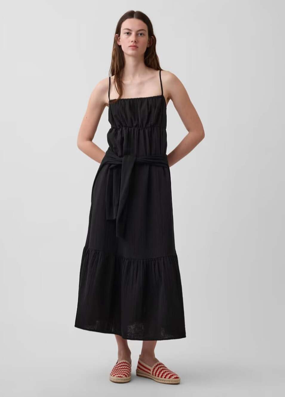 Gap NWT Cotton Gauze Tiered Empire Waist Dress in Black Size Large